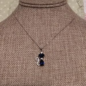 Blue Sterling Silver Cat Necklace